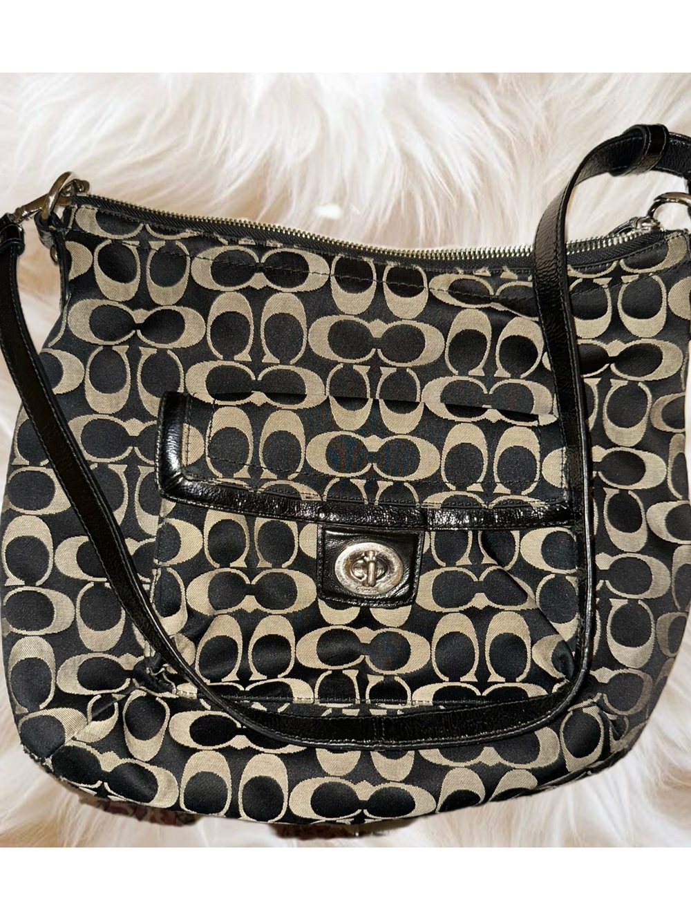 COACH Penelope Signature Sateen Convertible Shoulder Bag Black Gray F19232